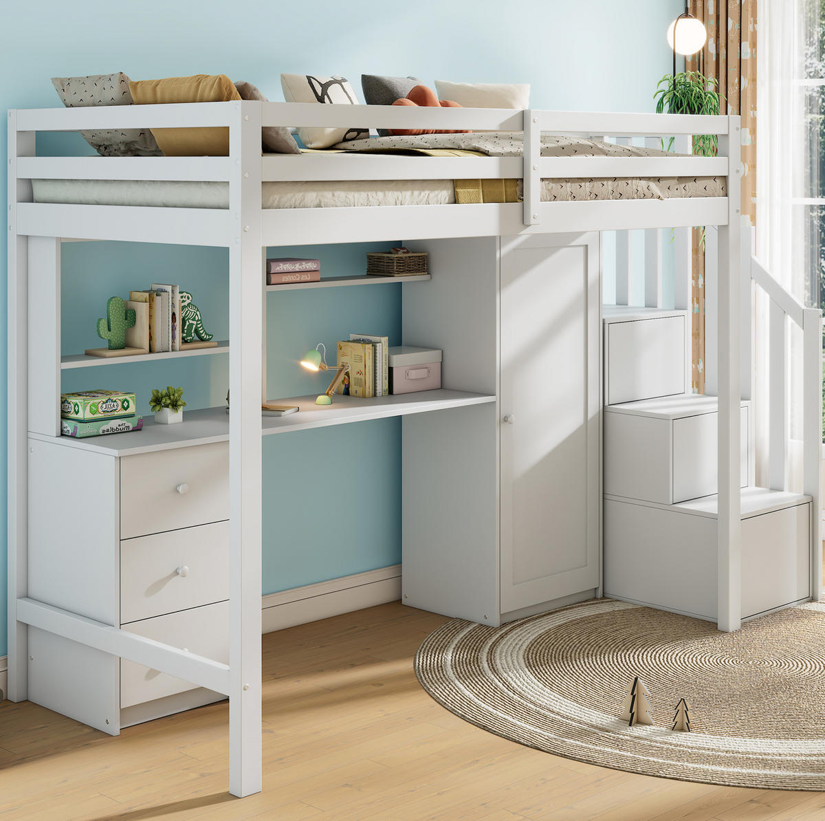 ETAGENBETT 90/200 cm Weiß mit Schreibtisch und Stauraum - Weiß, Holz (90/200cm) - OKWISH