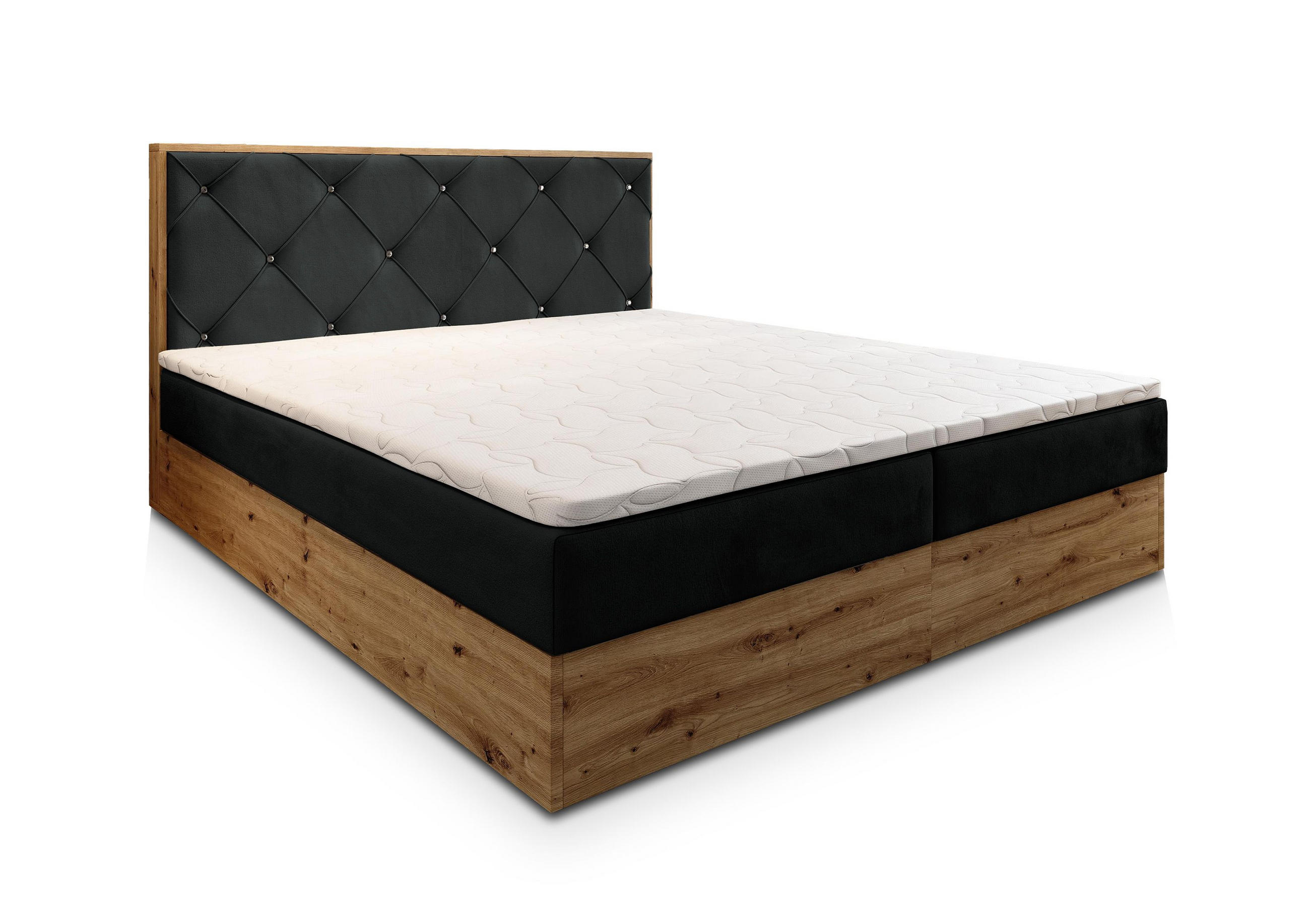 BOXBETT FOSCO 160x200 cm mit Matratze und Topper - Schwarz - Schwarz, Holz (160/200cm) - MASSENO
