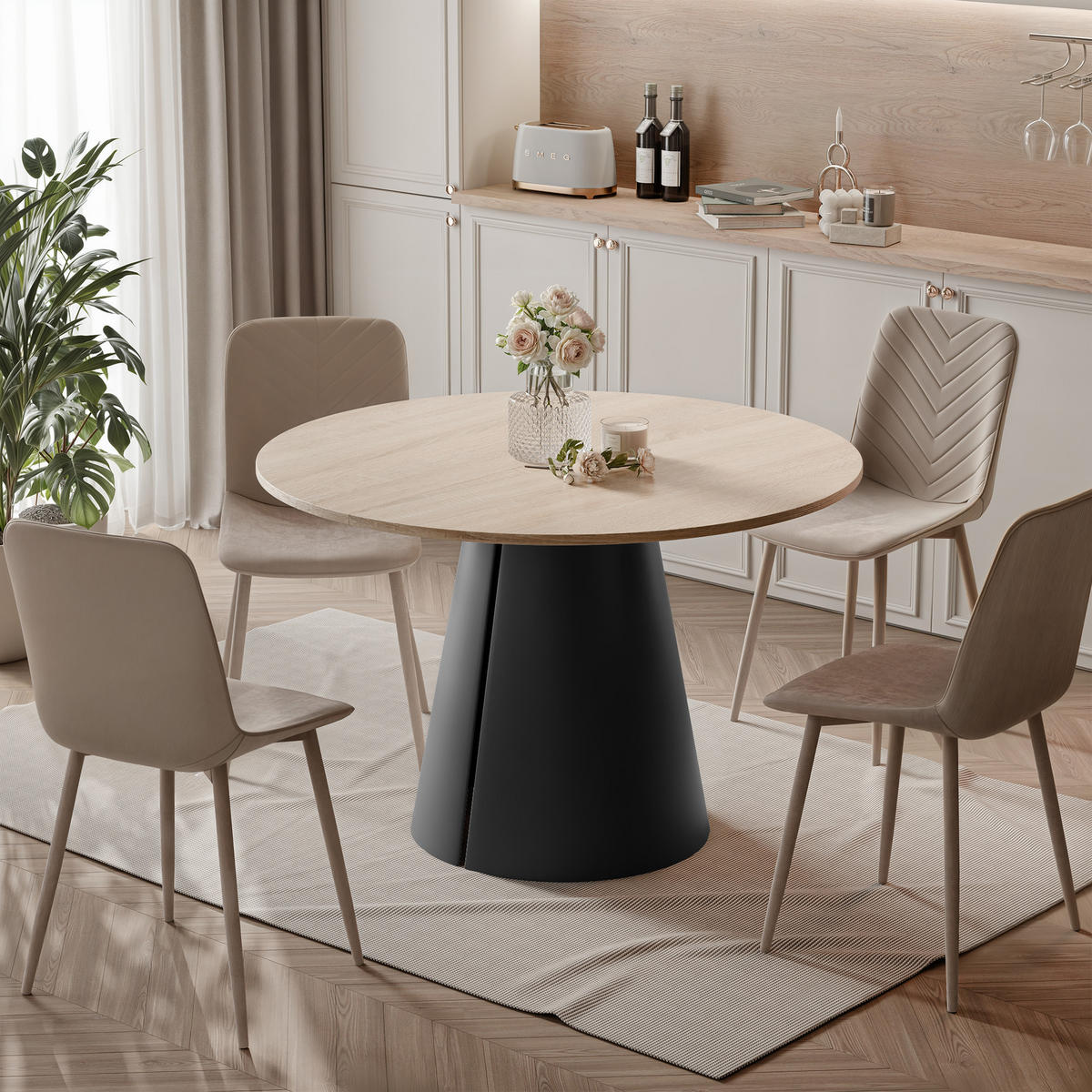 AUSZIEHTISCH BASE 120-196/76 cm, Schwarz / Sonoma-Eiche - Schwarz/Sonoma Eiche, Holzwerkstoff/Metall (120/120/76cm) - Idohome