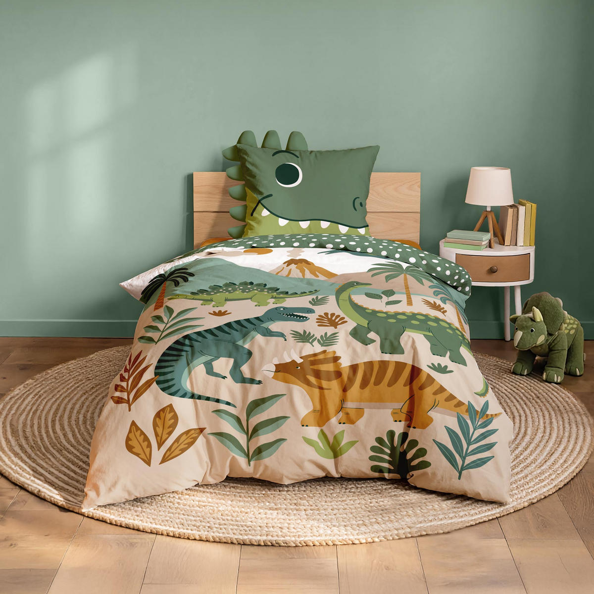 BAUMWOLL-BETTWÄSCHE-SET 2-teilig Kidino 140/200 cm - Grün, Naturmaterialien (200/140cm) - Douceur d´intérieur