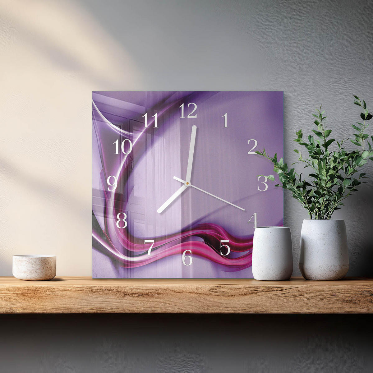WANDUHR 30x30 cm - Abstraktion - Lila, Glas (30/30/0.4cm) - TULUP