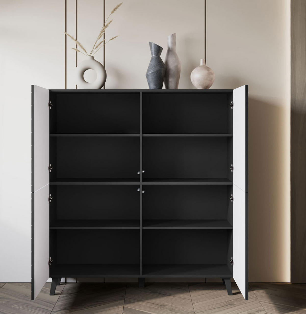 HIGHBOARD Phuket Schwarz Fischgrätenmuster / 120 / 39 / 128 cm - Schwarz/Graphitfarben, Holz/Holzwerkstoff (120/128/39cm) - Feldmann-Wohnen