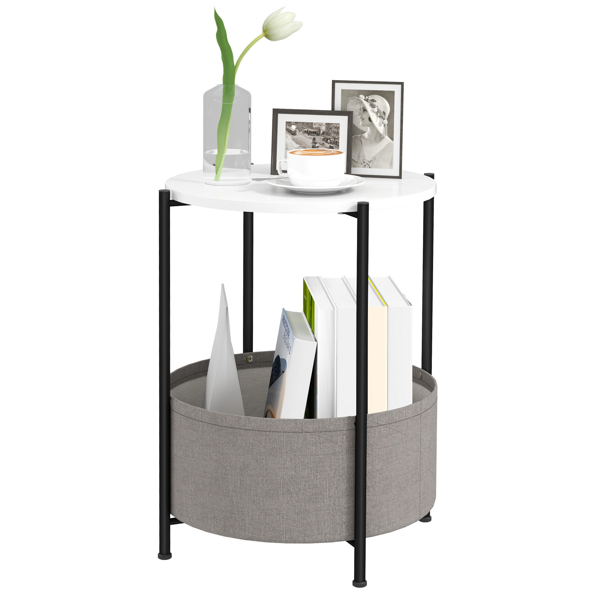 BEISTELLTISCH, für Wohnzimmer, Schlafzimmer, 44 x 44 x 56 cm, Grau+Weiß - Weiß, Metall (44/44/56cm) - HOMCOM