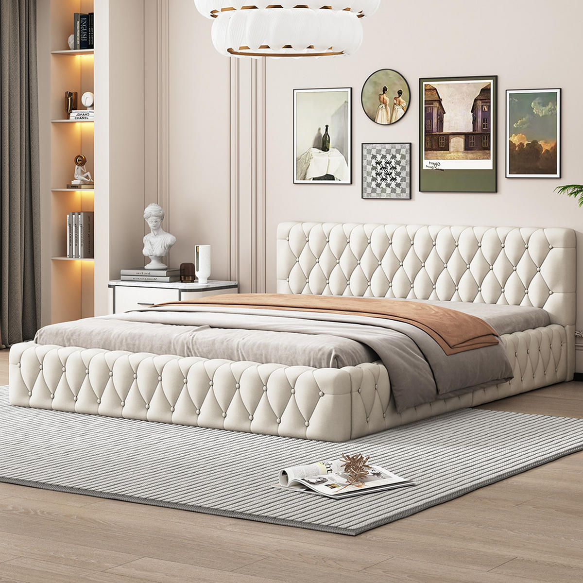 POLSTERBETT 140/200 cm in Beige Samt - Beige, Holz/Textil (140/200cm) - KOMHTOM