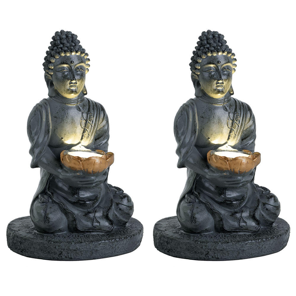 LED AUSSENLEUCHTE Buddha Steinoptik Grau 2er Set - Grau, Kunststoff (18/18/28cm) - Globo Lighting