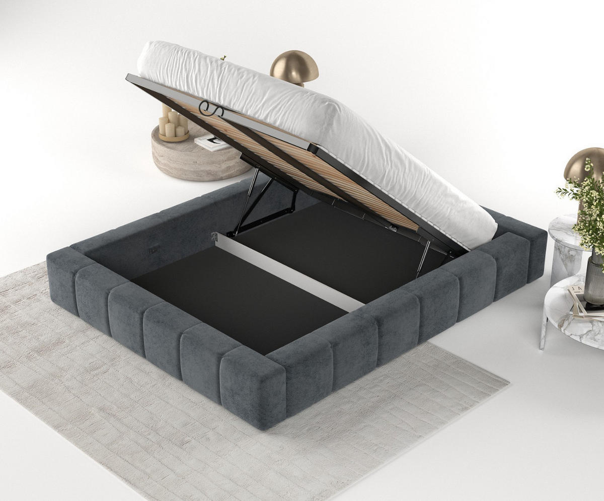 POLSTERBETT Kea mit Stauraum 200/200 cm Anthrazit im Terra NW Stoff - Anthrazit/Schwarz, Holz/Holzwerkstoff (200/200cm) - AltaBeds