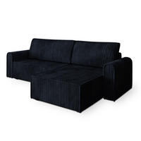 ECKSOFA VALTINO Schwarz Kordstoff mit Schlaffunktion - Schwarz, Holz (275/148cm) - MASSENO
