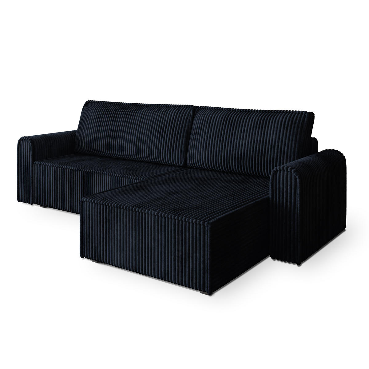 ECKSOFA VALTINO Schwarz Kordstoff mit Schlaffunktion - Schwarz, Holz (275/148cm) - MASSENO