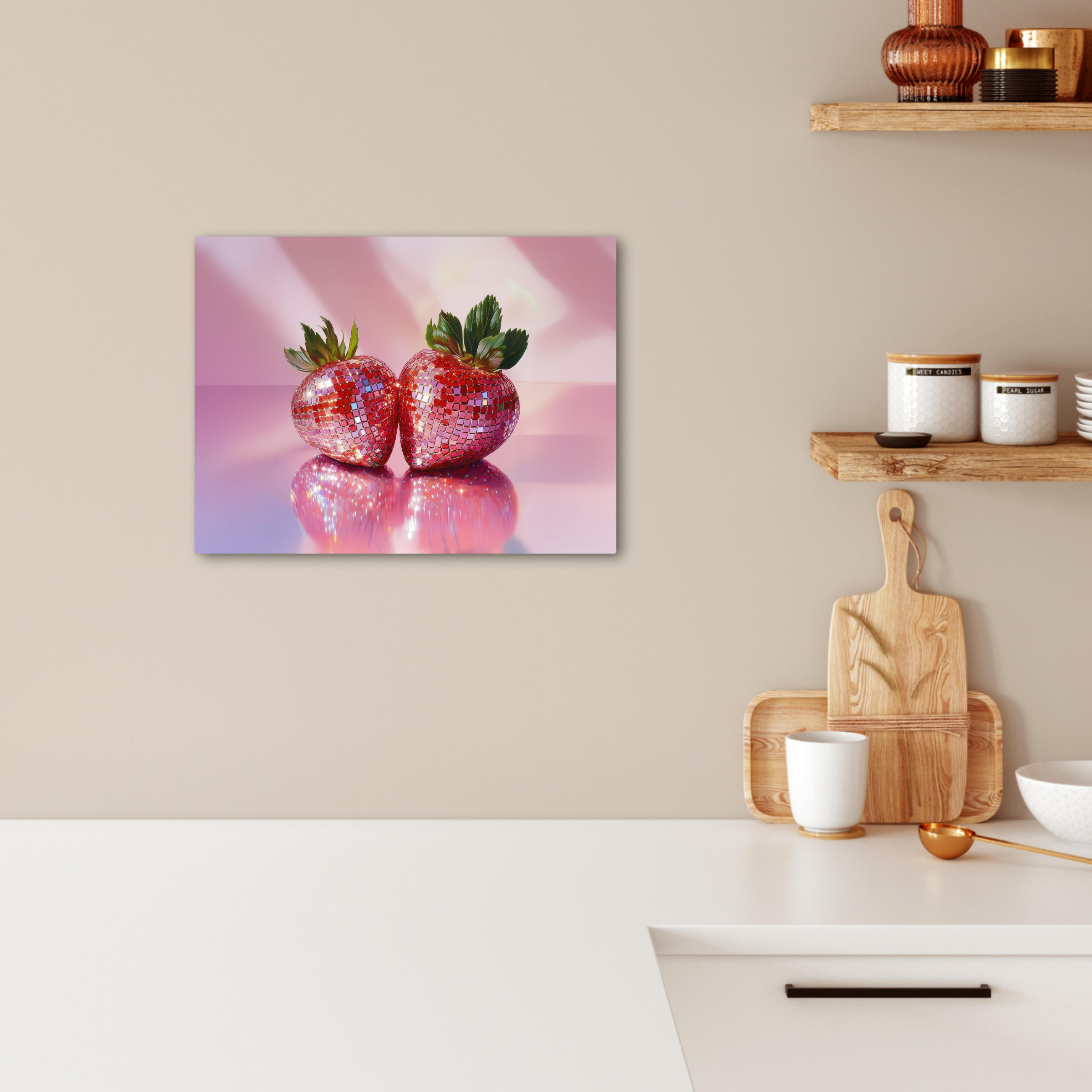 LEINWANDBILD Disco - Obst - Glitzer - Erdbeere 40x30 cm - Pink, Textil (40/30cm) - MuchoWow