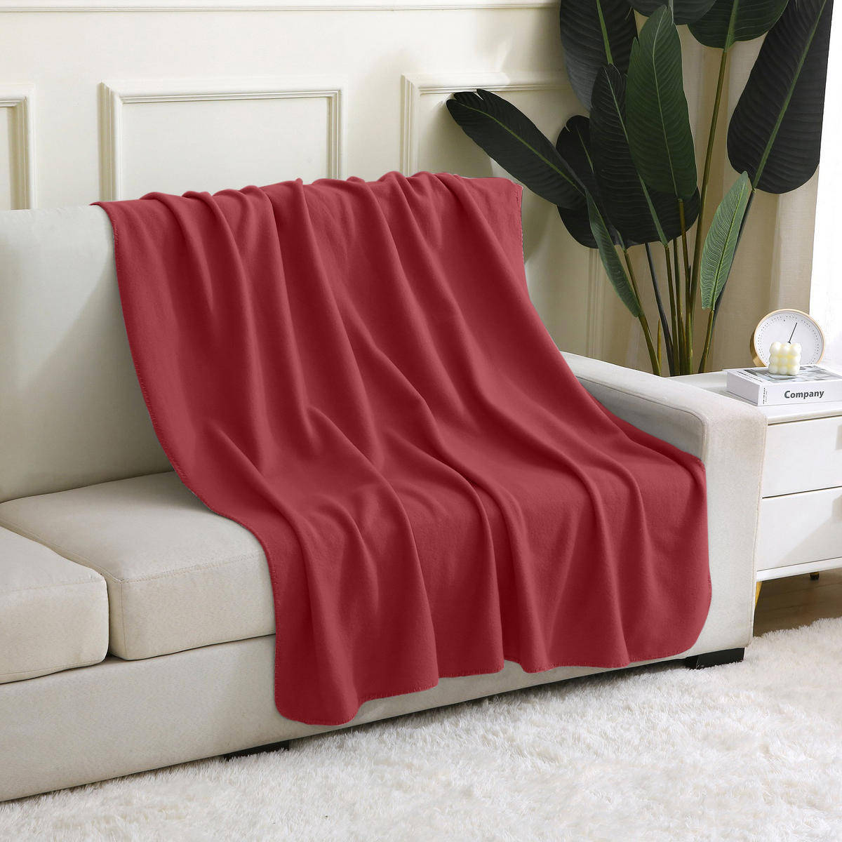 FLEECEDECKE eco-line dunkelrot 130/160 cm aus 100% recyceltem Material Kettelrand Anti-Pilling - Bordeaux, Textil (130/160cm) - wometo