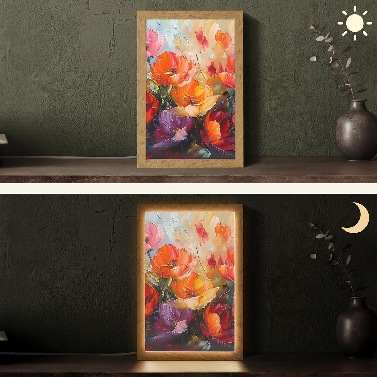 TISCHLEUCHTE Blumen - Bunt - Malerei - Abstrakt - Kunst 20x30 cm - Alufarben, Holzwerkstoff (8/20/30cm) - OnlyWow