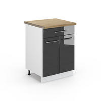 KÜCHENUNTERSCHRANK Fame-Line Anthrazit Hochglanz 60 cm mit Schublade AP Eiche - Schwarz Hochglanz/Anthrazit, Holzwerkstoff (60/82/60cm) - Vicco