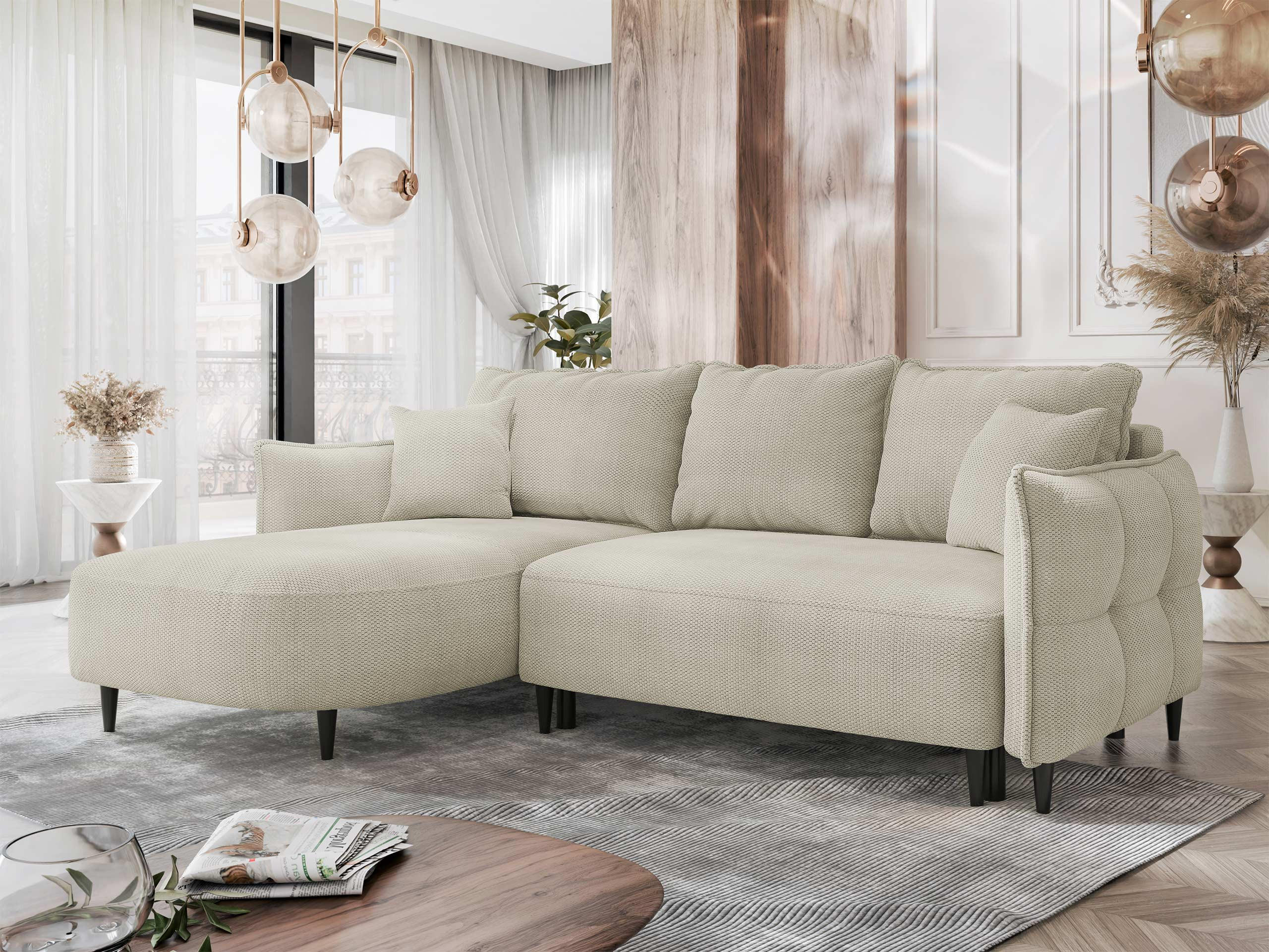 ECKSOFA Sycylia, Seite: Links - Schwarz/Naturfarben, Holz/Textil (244/165cm) - MIRJAN24