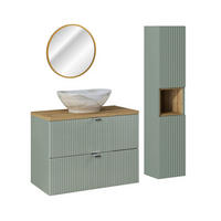 KOUPELNOVÝ NÁBYTEK 80.4cm Jade 2er-Set Zelená a dřevo - zelená barva, kompozitní dřevo (80.4/59/40cm) - Petits-meubles