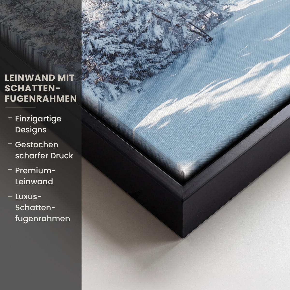 LEINWAND Bilder mit Rahmen - Winterlandschaft - Natur - Berge - Bäume - Schnee - 30x20 - Hellblau, Textil (30/20cm) - MuchoWow