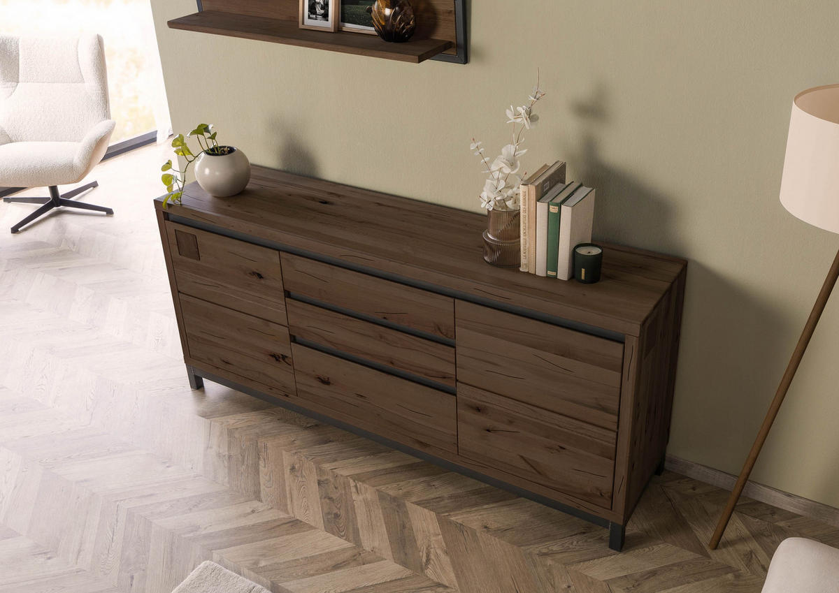 SIDEBOARD Kernbuche 190x45x85 tabacco braun geölt VILLANDERS #251 - Braun, Holz (190/85/45cm) - Massivmoebel24