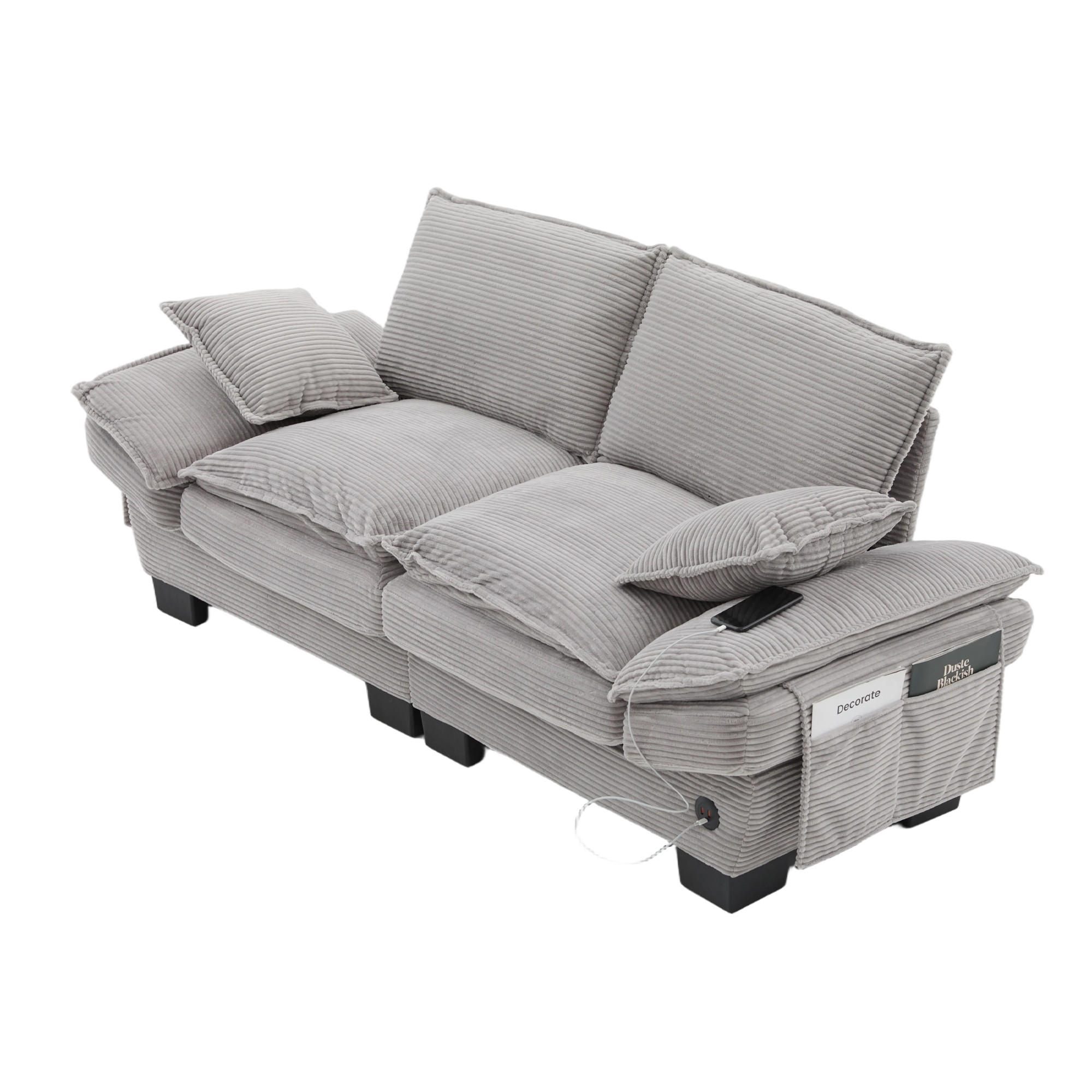 2-SITZER-SOFA DE-33744 mit USB-C Hellgrau - Hellgrau, Holzwerkstoff (190/73cm) - ComfortXL
