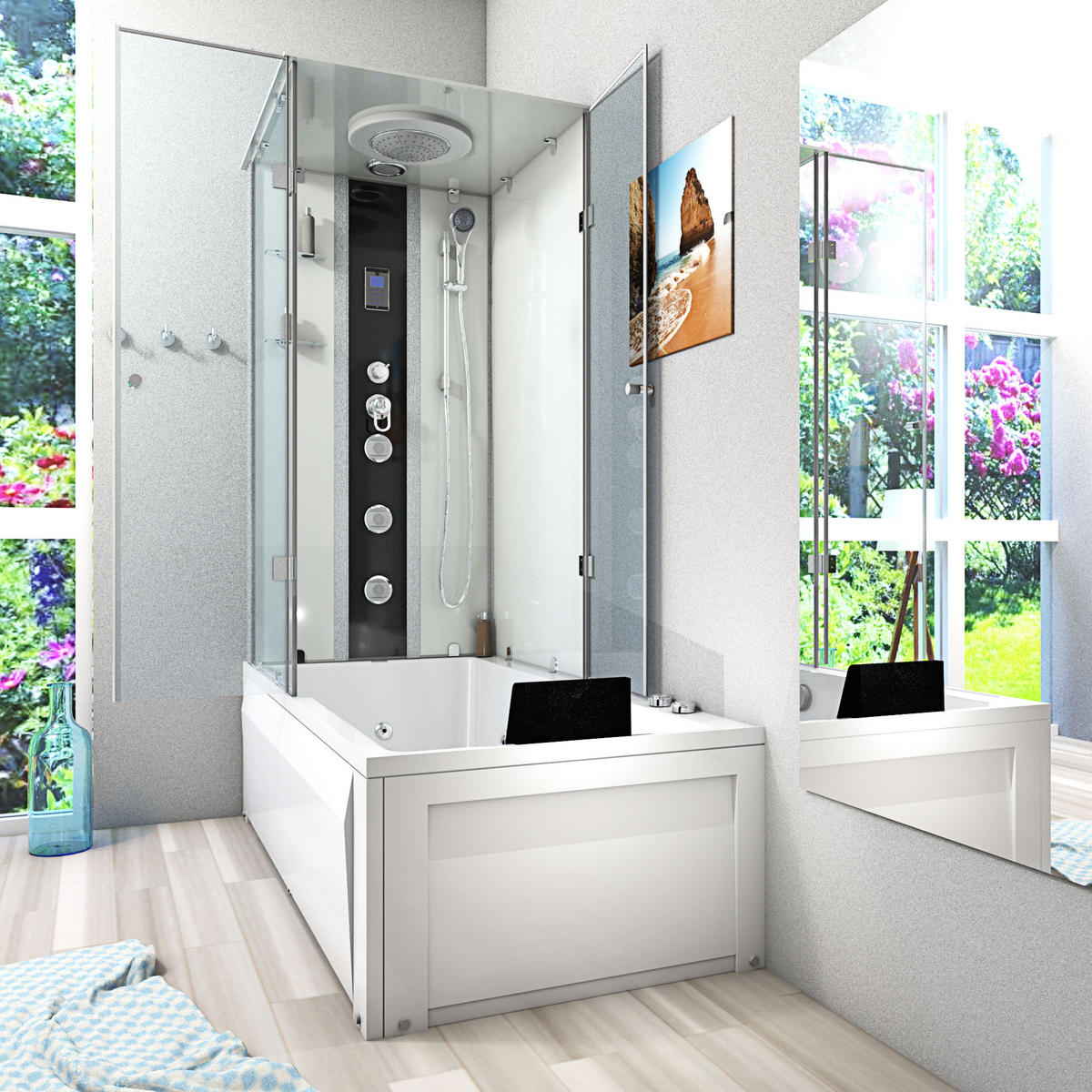 WHIRLPOOL Dusche Kombination K05-R01-WP-EC 90x180 cm - Weiß, Glas/Kunststoff (180/225/90cm) - AcquaVapore by Sandra Jentho