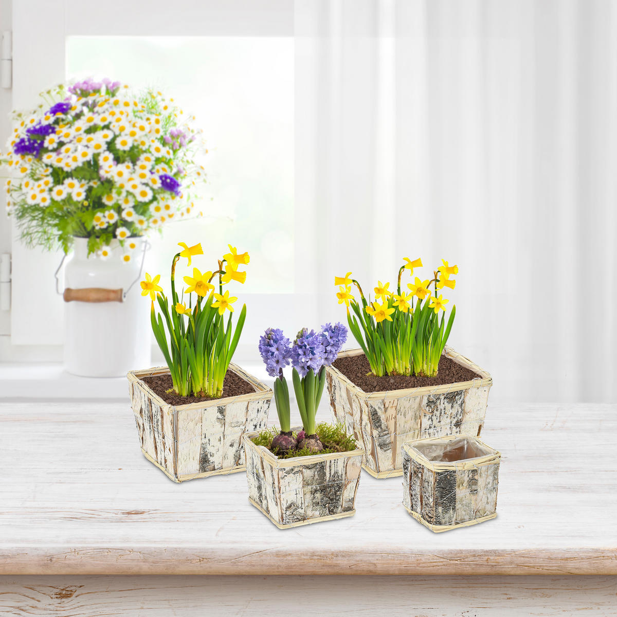 4XBLUMENTOPF - Multicolor, Holz/Textil (23/16/23cm) - Relaxdays