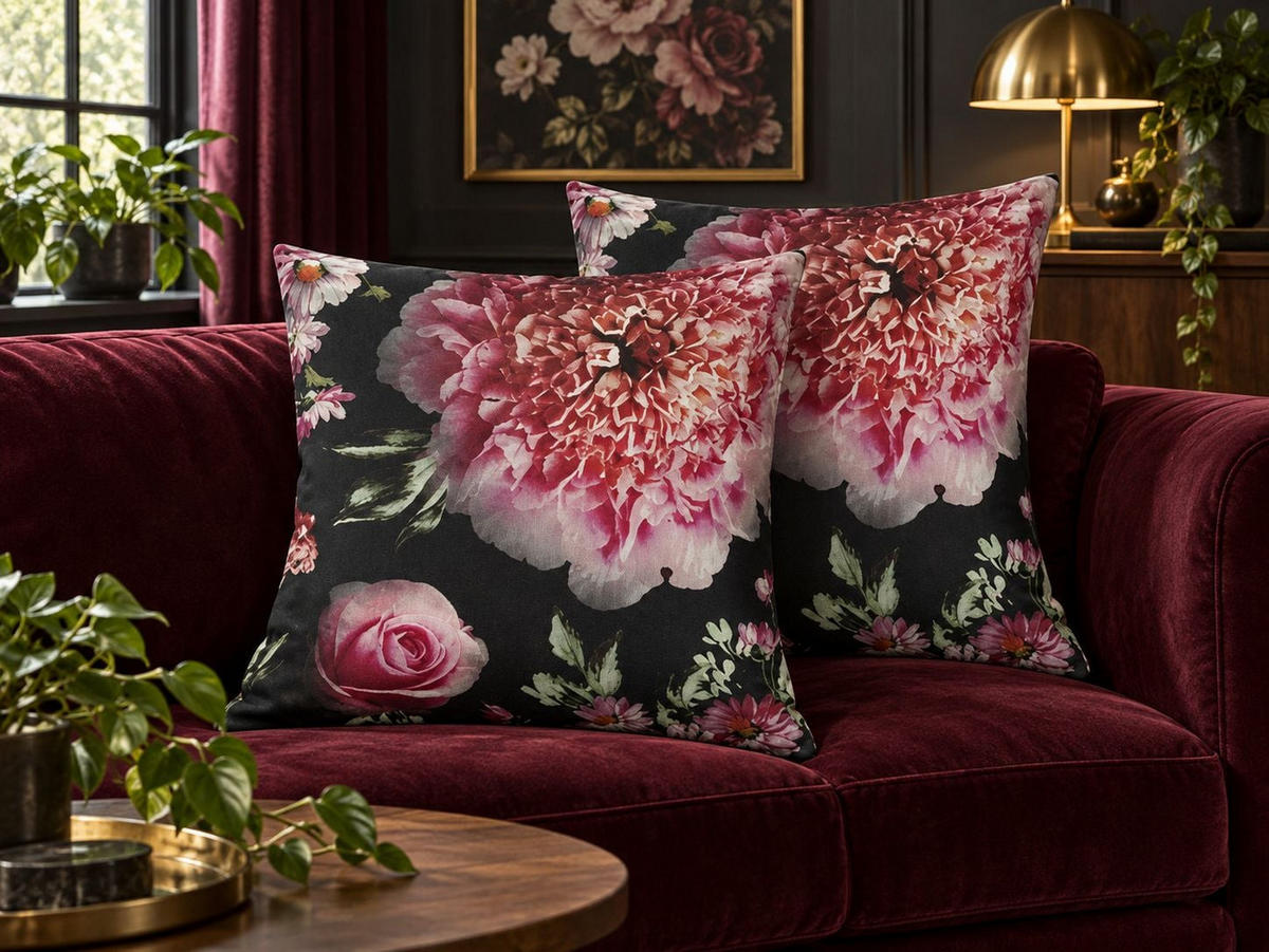 DEKOKISSEN 2er-Set Schwarz 45/45 cm Hedera - Schwarz, Textil (45/45cm) - Beliani
