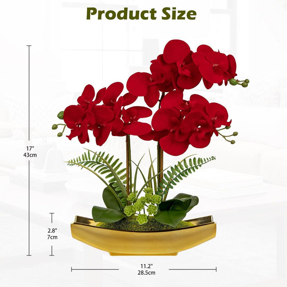 KÜNSTLICHE Orchidee Phalaenopsis Rot im goldenen Topf 38 cm - Rot, Kunststoff (40cm)