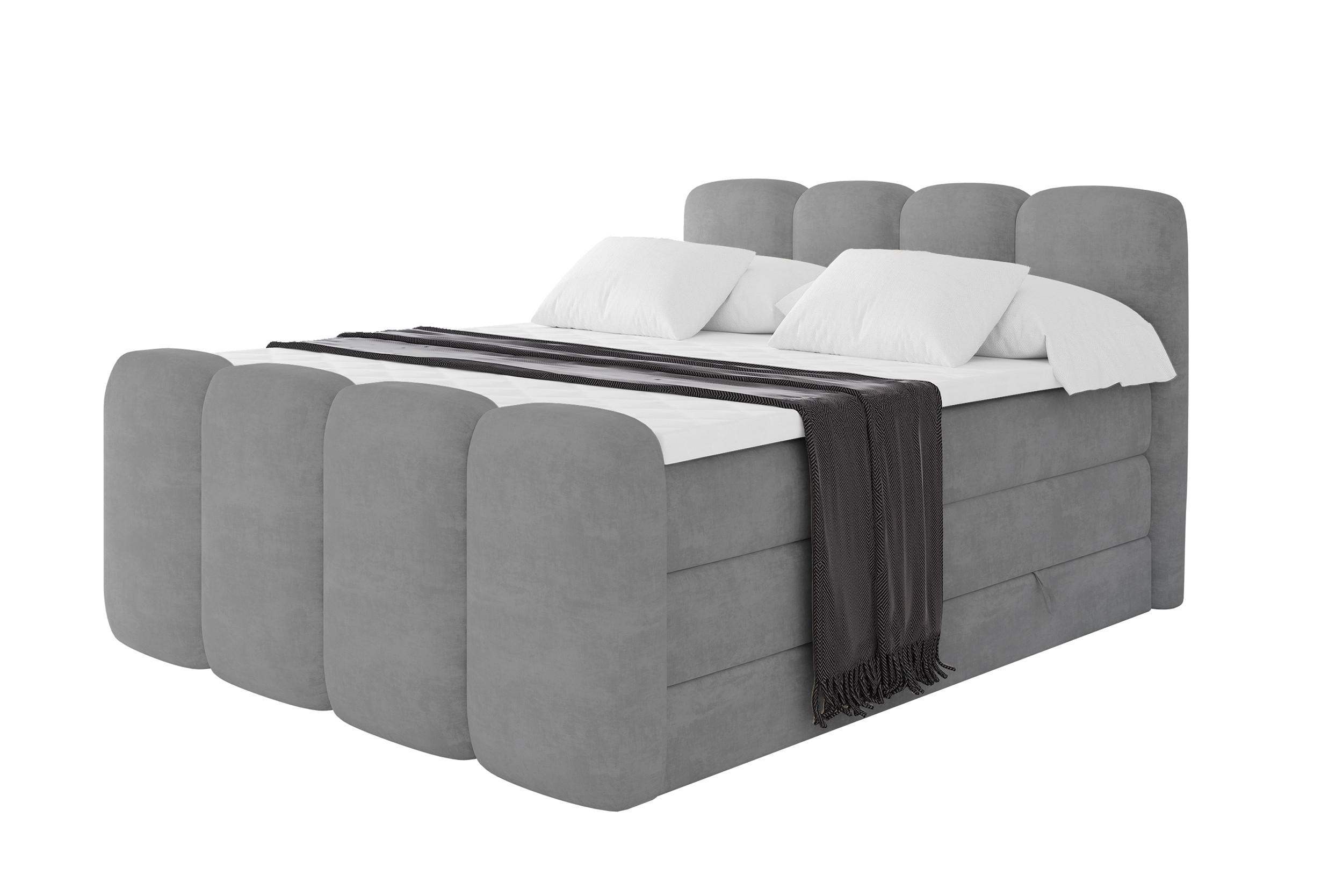 BOXBETT mit Matratze H3|H4 - NINA-Z KING - 200x200 cm - Hellgrau - Hellgrau, Holzwerkstoff (200/200cm) - ALTDECOR