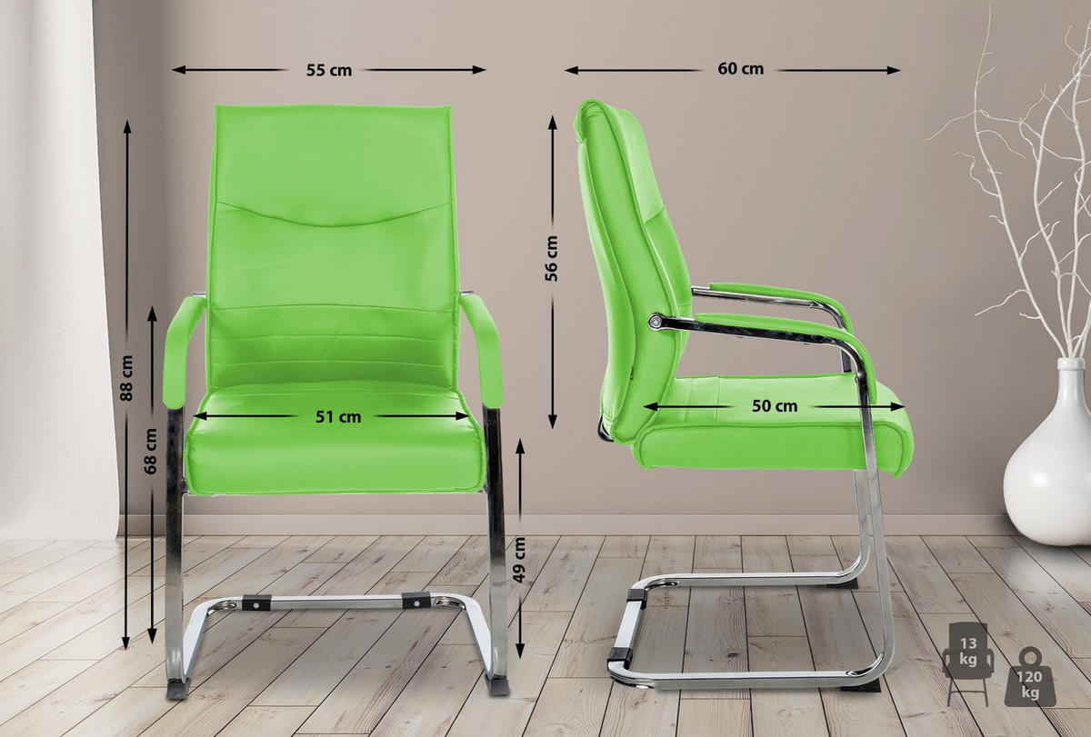 BESUCHERSTÜHLE Haarlem - 2er Set grün - Chromfarben/Grün, Textil/Metall (55/88/60cm) - TPFLiving