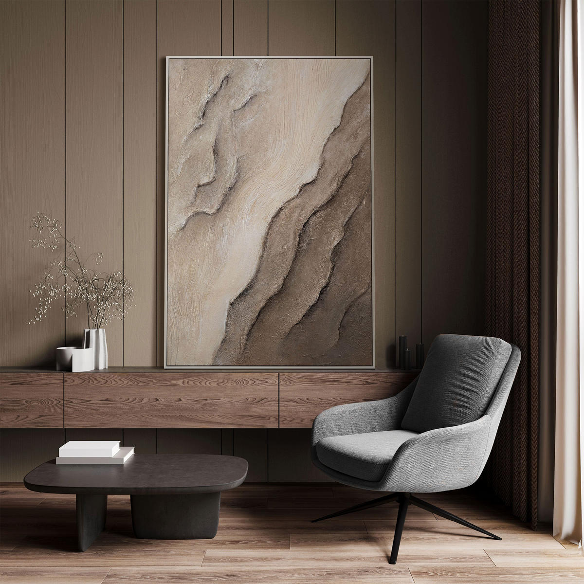 GEMÄLDE Spuren der Zeit Abstraktion Schattenfugenrahmen Grau 120x80 cm - Grau, Holz (120/4cm) - YS-art gallery