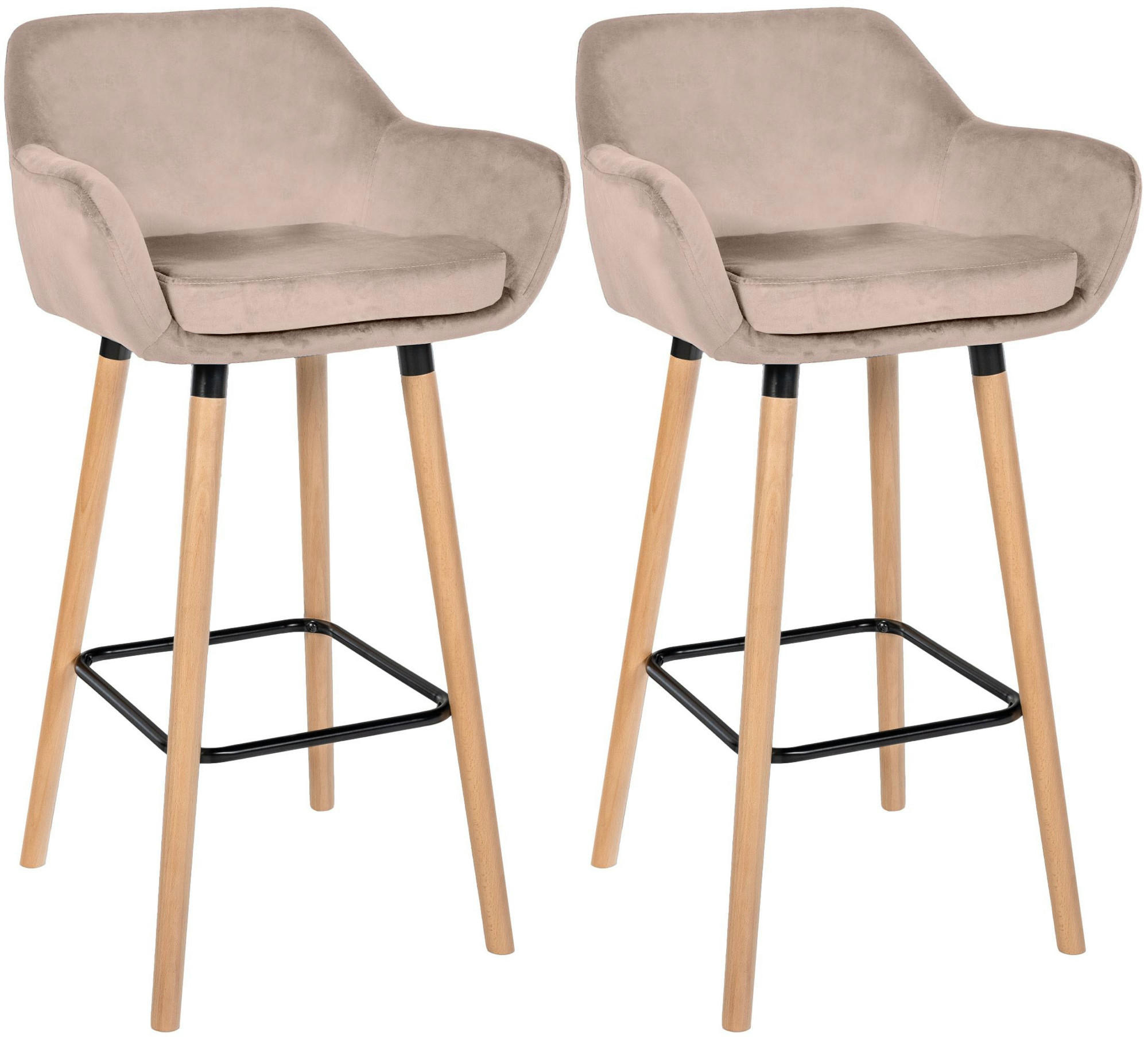 BARHOCKER 2er Set Samt Hellgrau - Eukalyptusholzfarben/Hellgrau, Holz/Textil (51/101/50cm) - CLP