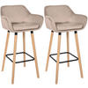 BARHOCKER 2er Set Samt Hellgrau - Eukalyptusholzfarben/Hellgrau, Holz/Textil (51/101/50cm) - CLP