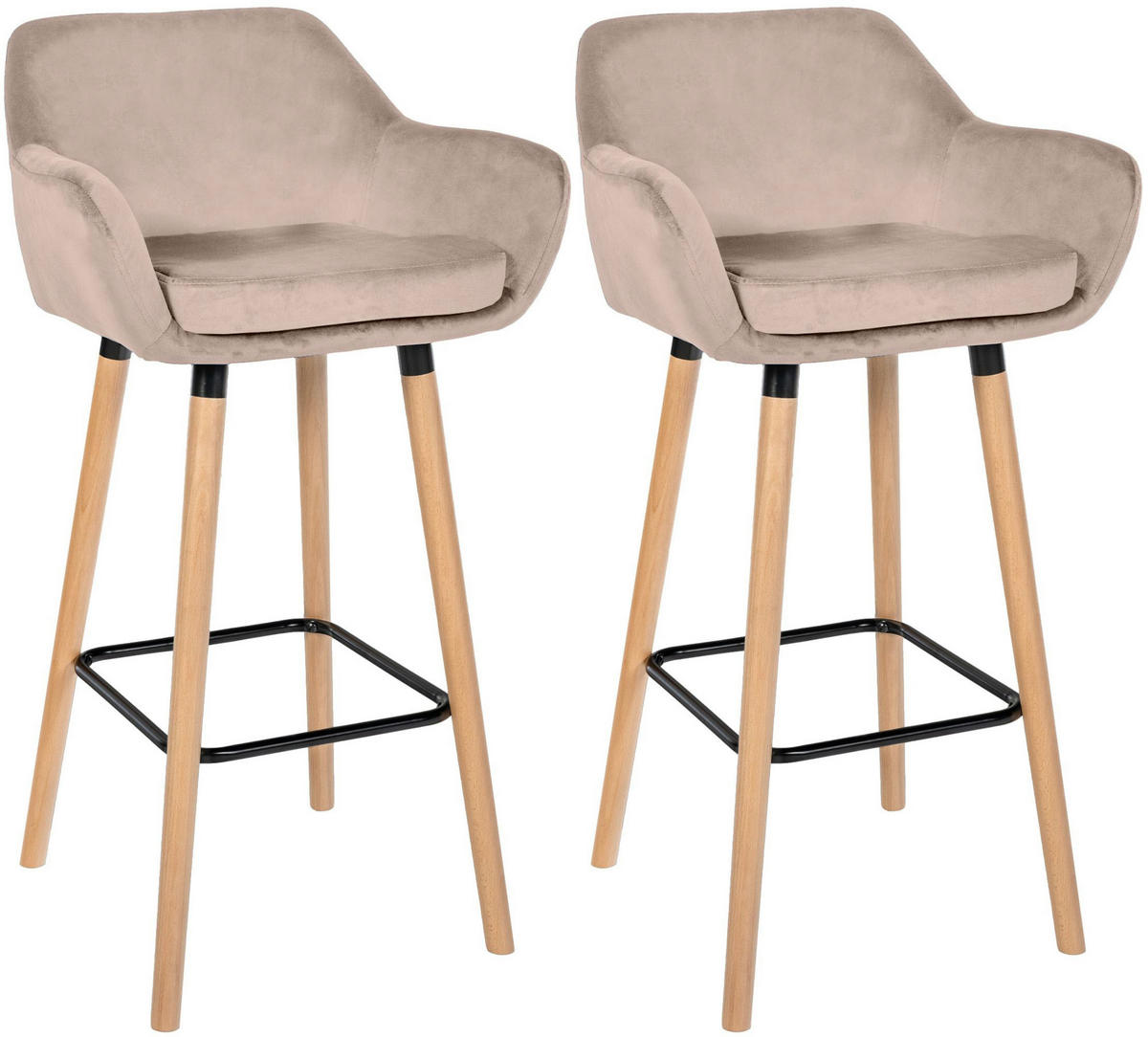 BARHOCKER 2er Set Samt Hellgrau - Eukalyptusholzfarben/Hellgrau, Holz/Textil (51/101/50cm) - CLP