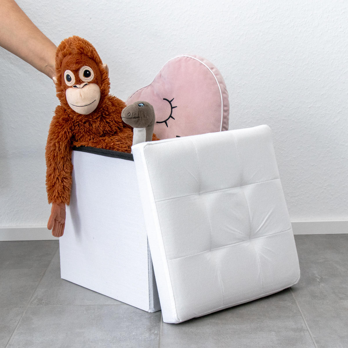 SITZHOCKER Faltbar mit Stauraum 38/38/38 cm (Weiß) - Weiß, Textil (38/38/38cm) - Intirilife