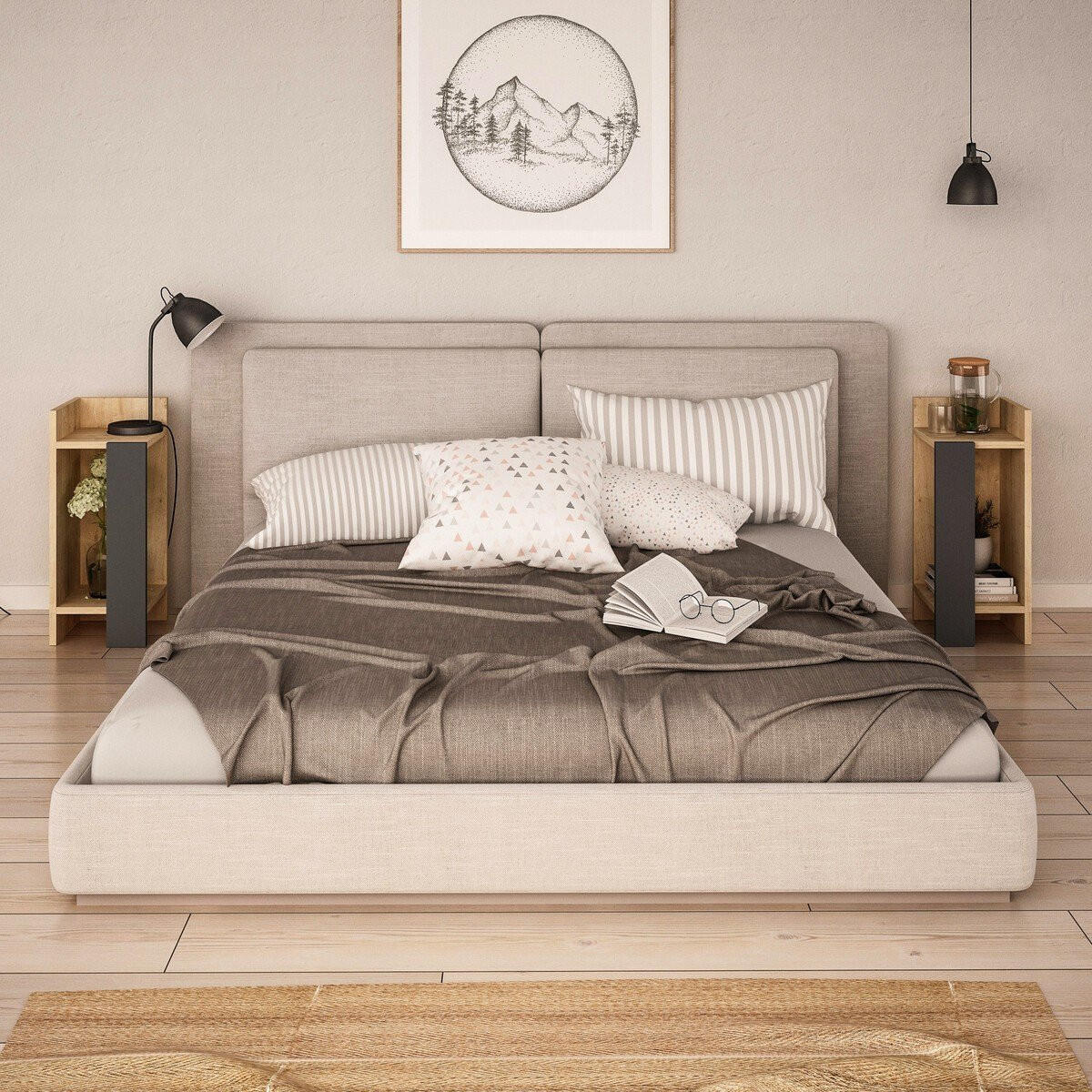 SADA 2 nočních stolků, výška 60 cm - ELOS - černá, kompozitní dřevo (27/60/25cm) - Calicosy