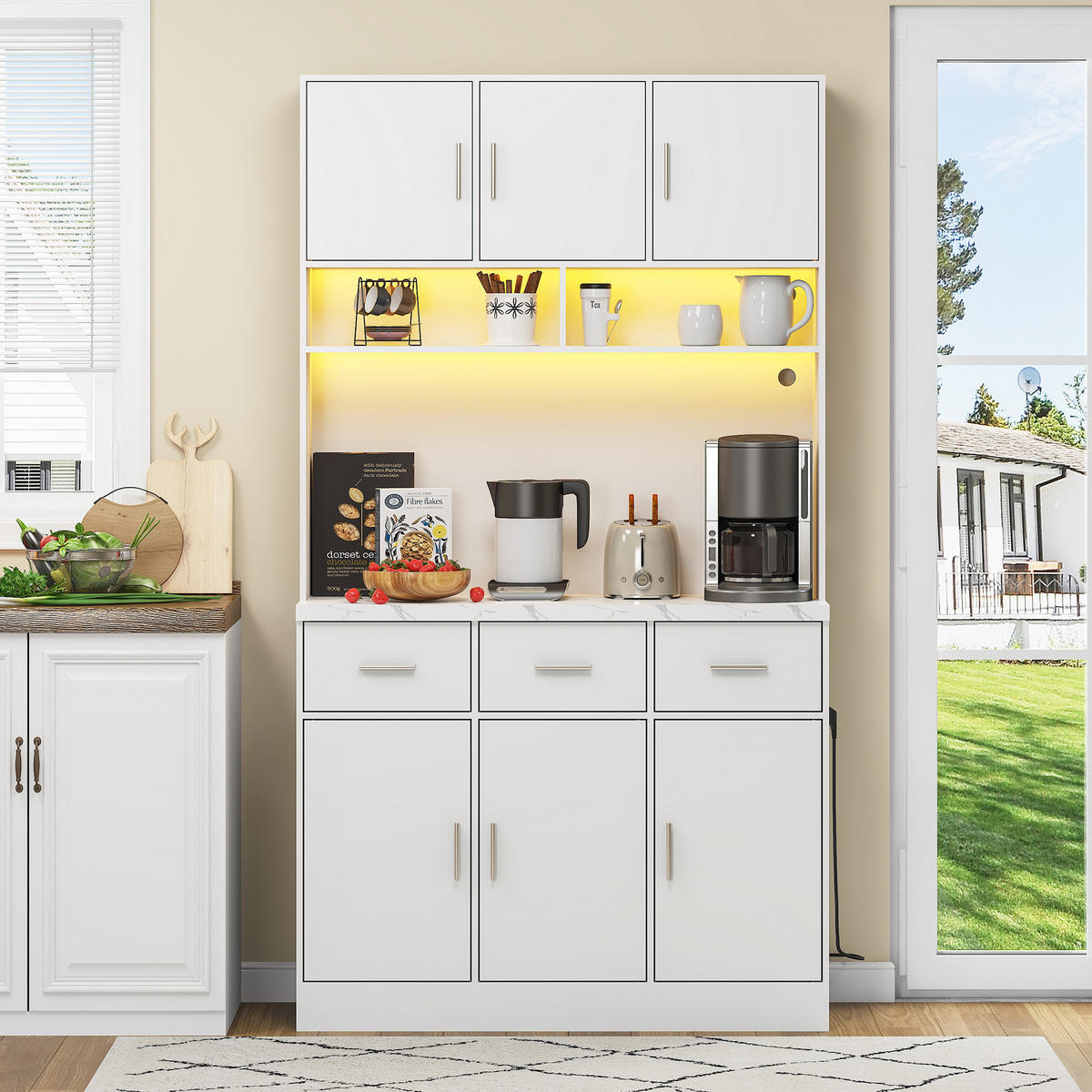 BUFFET 100/40/180 cm in Weiß mit LED-Beleuchtung und Steckdosenleiste - Weiß, Holzwerkstoff (100/180/40cm) - Flora Grace