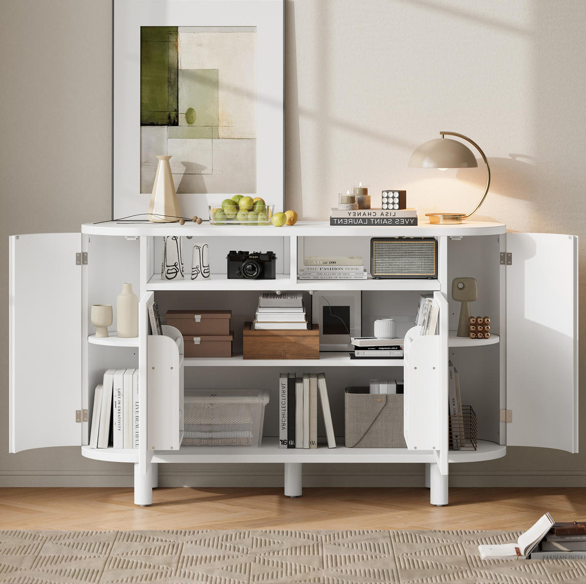 SIDEBOARD 120/38/77 cm in Weiß mit 2 Türen & offenem Fach - Weiß, Holzwerkstoff (120/77/38cm) - BEAOK