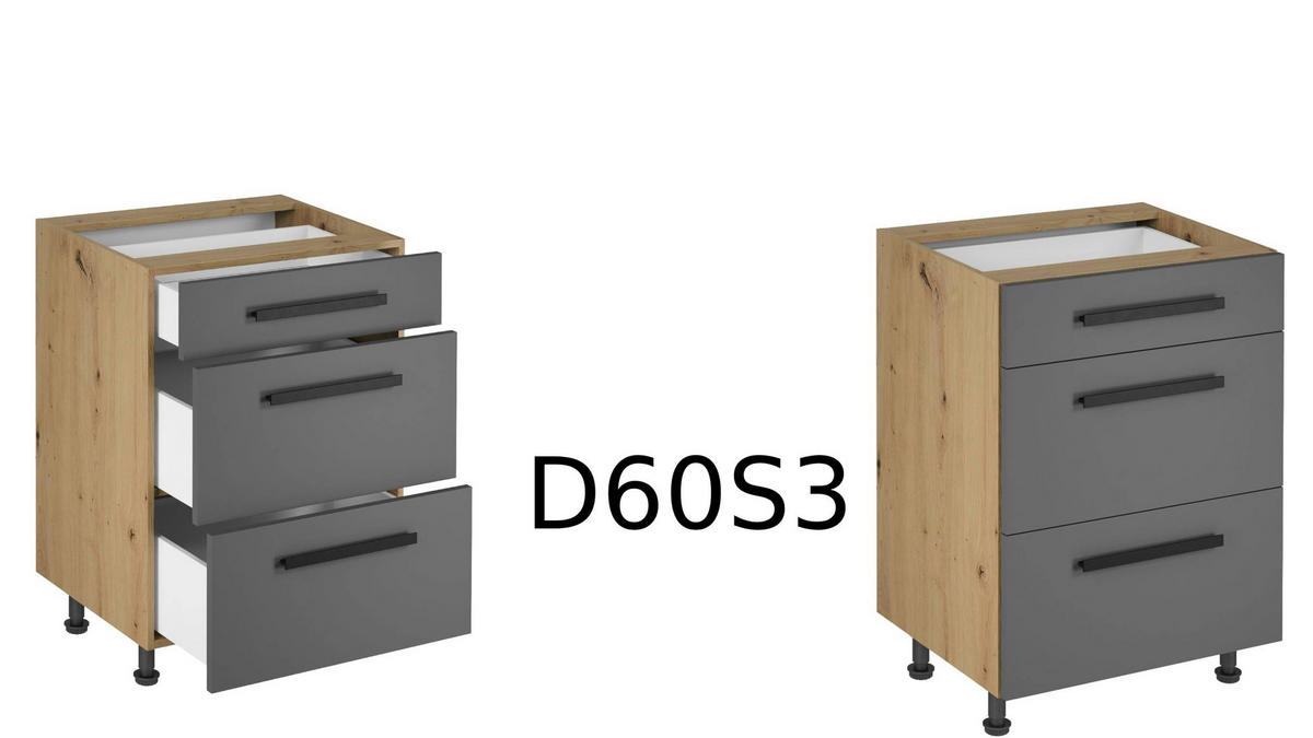 KÜCHENZEILE 340 - Langen KL1-M340 in Grau/Matt - Schwarz/Grau, Holz (340/212/58cm)