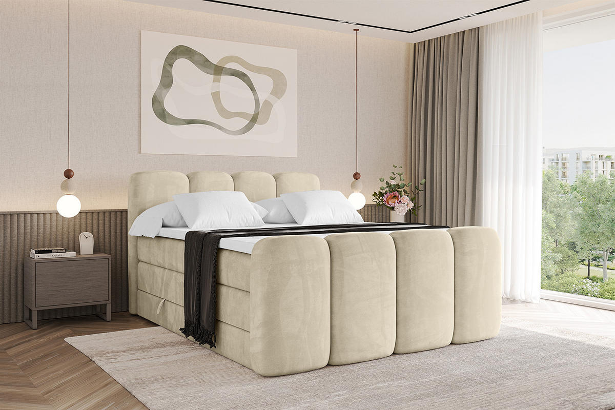 BOXBETT mit Matratze H3|H4 und Lattenrost - NINA-Z KING - 140x200 cm - Beige - Sahara, Holzwerkstoff (140/200cm)