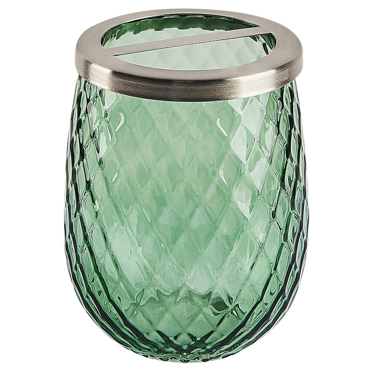 BADEZIMMER Set 4-teilig Glas grün Canoa - Silberfarben/Grün, Glas (11/17/11cm) - Beliani