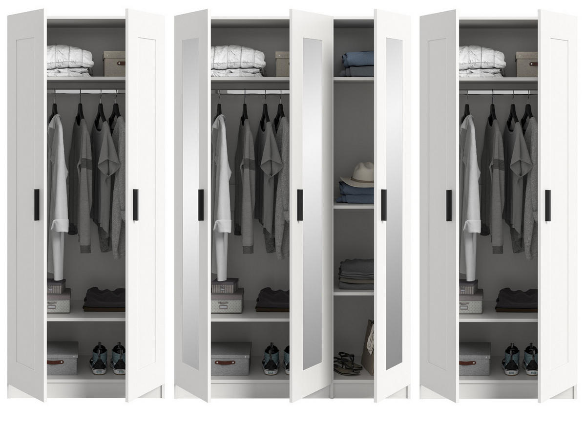 KLEIDERSCHRANK in weiß 280 x 194 cm skandinavisch, Drehtürenschrank 7-türig mit Spiegel - Schwarz/Weiß, Glas/Holzwerkstoff (280/194/56cm) - Inn.Furn