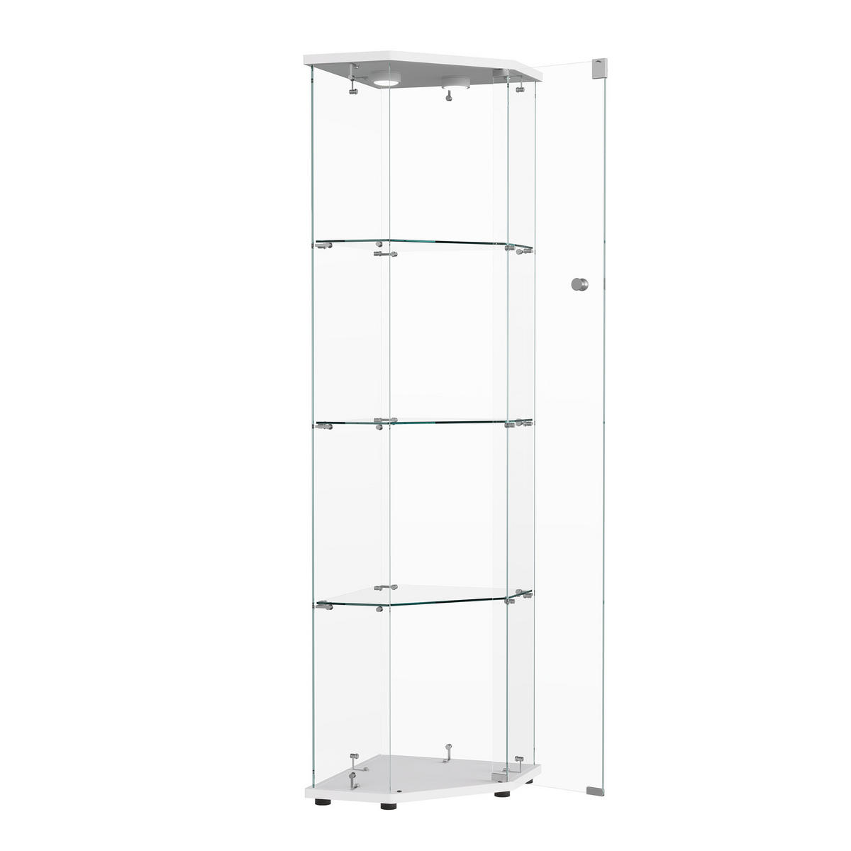 VITRINE 4 Etagen, 1 Tür, LED-Touchlicht Sockel, Pentagon, Weiß - Weiß, Glas (60/160/40cm) - EuroLiving