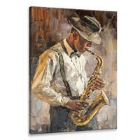 LEINWANDBILD Saxophonist Malerei Retro Stil 80/120 cm - Beige/Schwarz, Textil (80/120cm) - Muralo