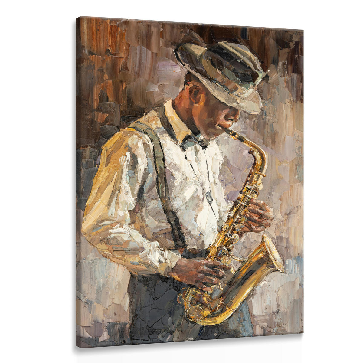 LEINWANDBILD Saxophonist Malerei Retro Stil 80/120 cm - Beige/Schwarz, Textil (80/120cm) - Muralo