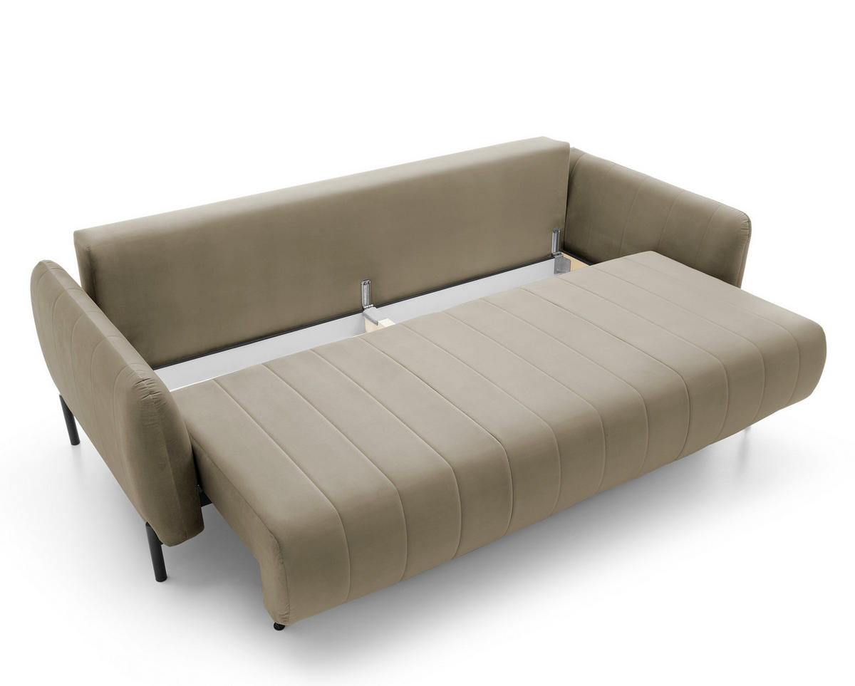 SCHLAFSOFA Neva Beige Velours 234 cm - Beige/Schwarz, Textil/Metall (234/90/100cm) - Selsey