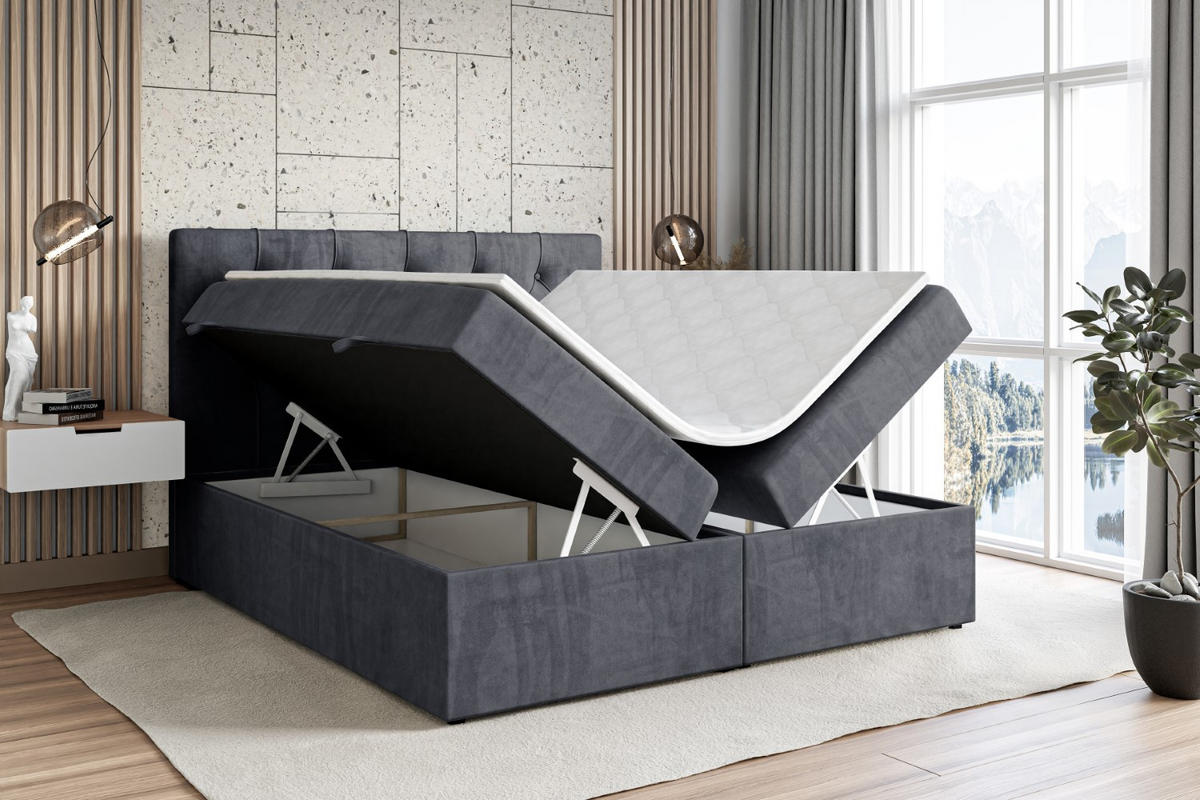 BOXBETT mit Matratze H3 und Lattenrost - MIRAGE - 160x200 Dunkelgrau - Dunkelgrau, Holzwerkstoff (160/200cm) - ALTDECOR