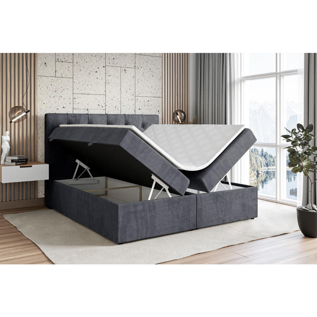 Thumbnail - Altdecor Boxbett, Dunkelgrau, Holzwerkstoff, Höhe ca. 20 cm, 200x200 cm, Schlafzimmer, Betten, Boxspringbetten