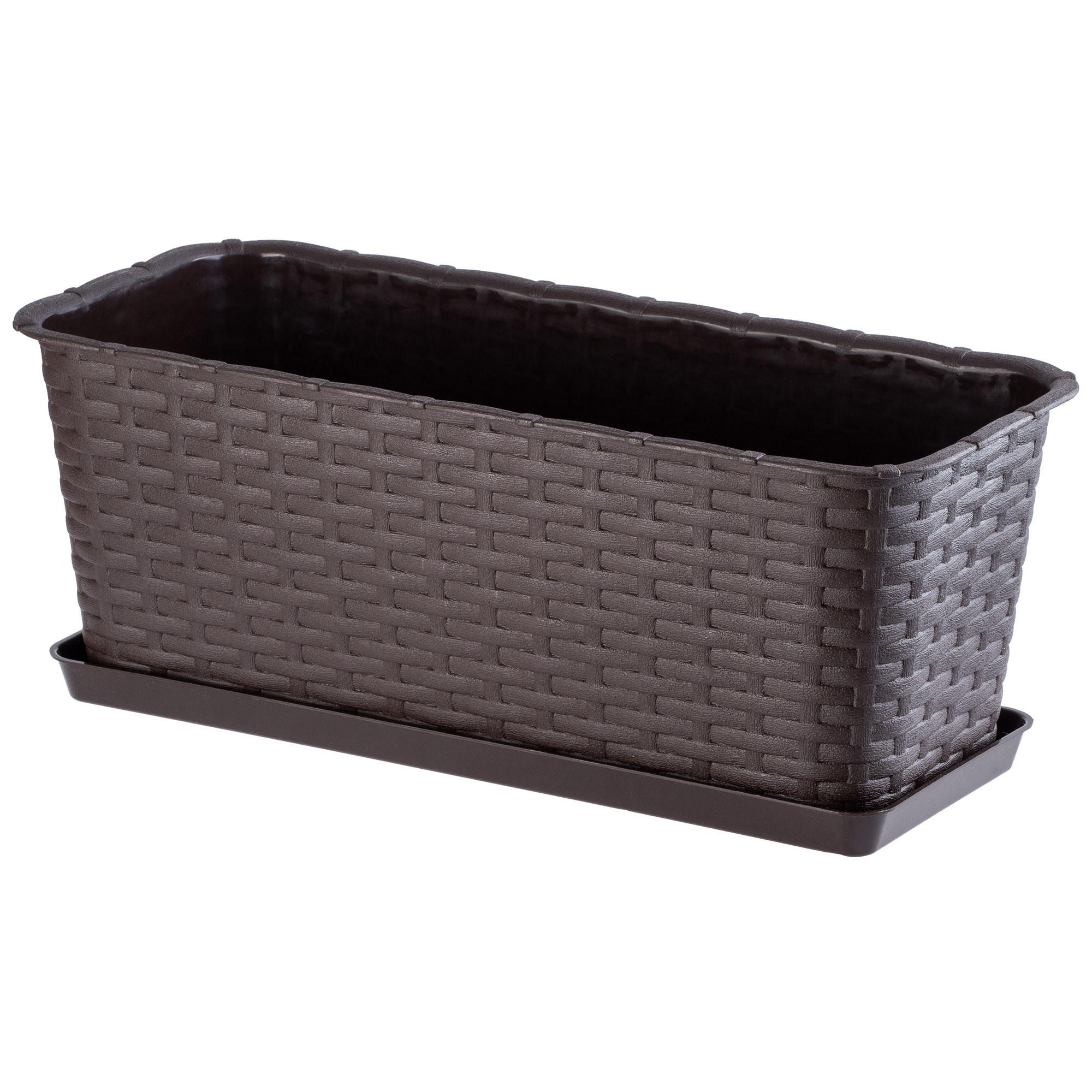 BALKONKASTEN mit Untersetzer 40 cm, Braun - Braun, Kunststoff (17/40cm) - KADAX