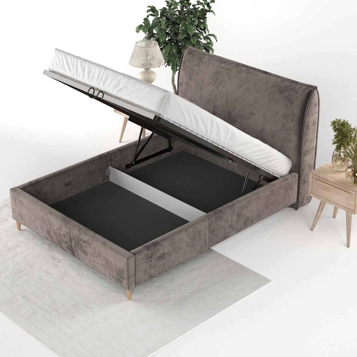 POLSTERBETT Mira 120/200 cm Braun im Lotta Stoff - Naturfarben/Braun, Holz/Holzwerkstoff (120/200cm) - AltaBeds