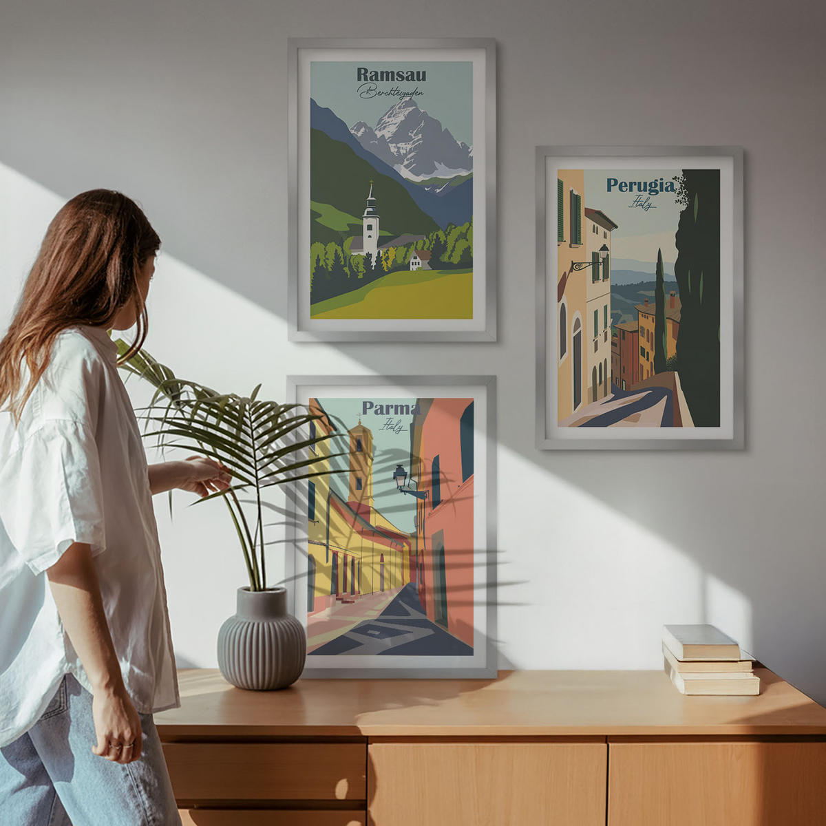 WANDBILDER 3er Set - 40x60 cm Silberner Rahmen - Berglandschaften und Italien - Silberfarben, Kunststoff (40/60cm) - ArtPrintCave