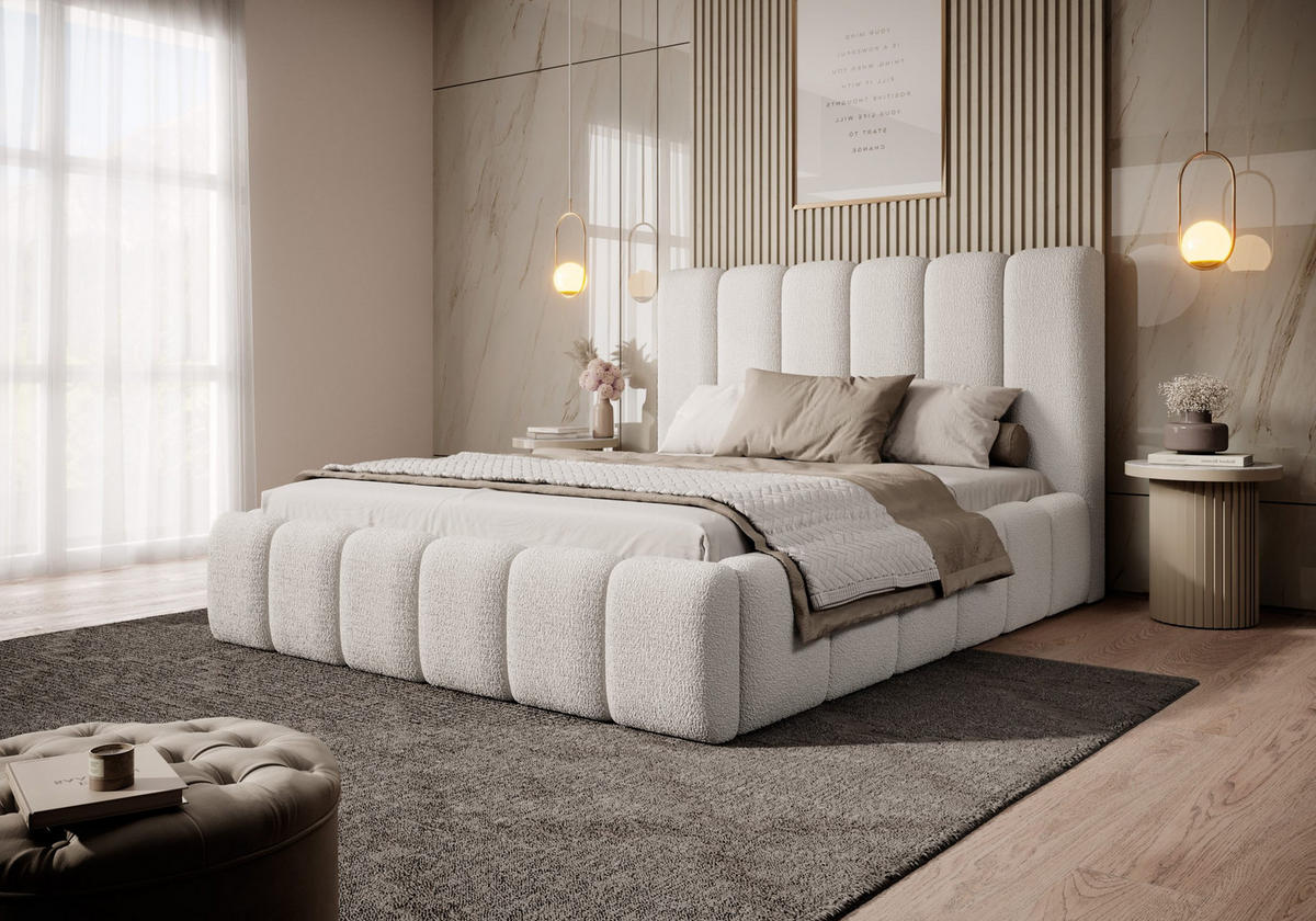 POLSTERBETT mit Bettkasten Andorf 160x200 cm, Weiß - Weiß, Textil (160/200cm) - Meblito