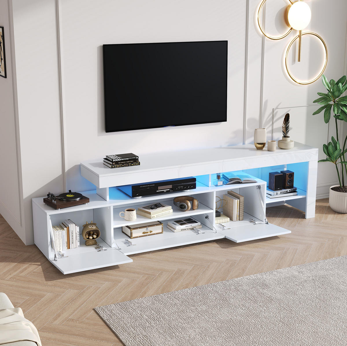 TV-ELEMENT mit LED 192 x 37 x 53 cm Hochglanz Weiß - Weiß, Holzwerkstoff (37/53/192cm) - Beauniv
